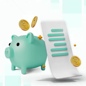 Cofrinho verde com moedas douradas e extrato financeiro ilustrando economia e controle das finanças pessoais.